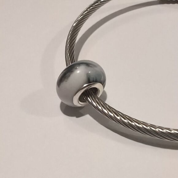 Silver Blended Black and White Charm for Pandora Style Bracelet - Picture 5 of 6